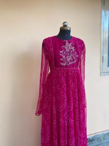 pink bandhani Anarkali/pink anarkali suit set/pure silk anarkali dress USA /designer Indian long gown/womens long gown/pink bandhani kurta