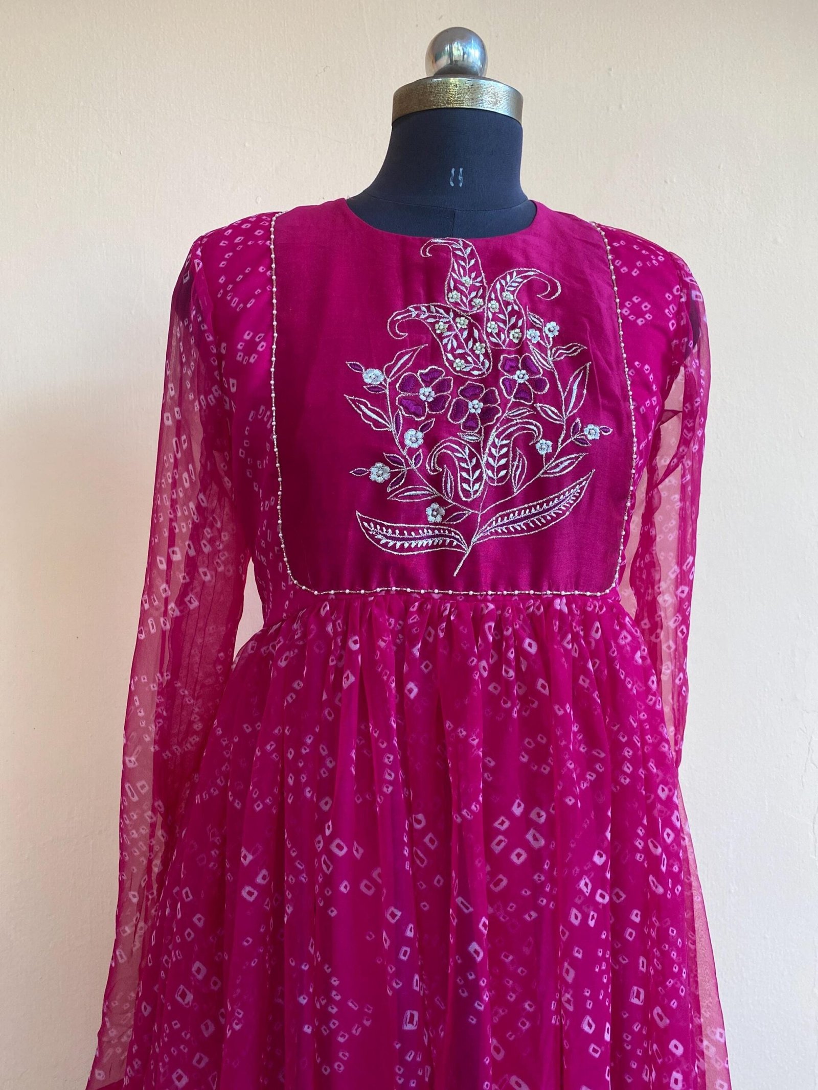 pink bandhani Anarkali/pink anarkali suit set/pure silk anarkali dress USA /designer Indian long gown/womens long gown/pink bandhani kurta