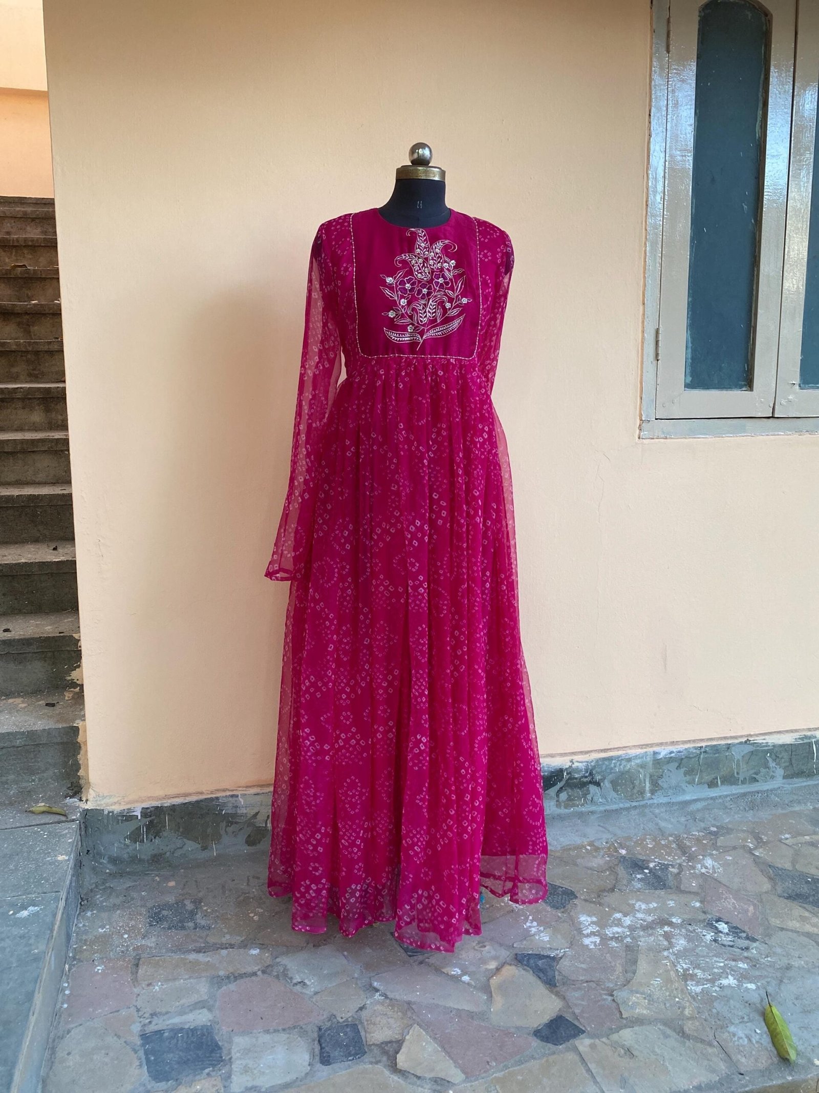 pink bandhani Anarkali/pink anarkali suit set/pure silk anarkali dress USA /designer Indian long gown/womens long gown/pink bandhani kurta