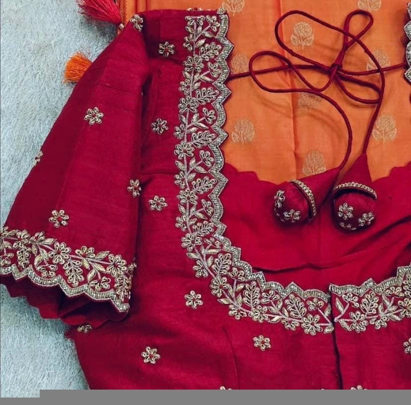 pure silk hand embroidery bridal blouse/ maggam blouse/red simple zardosi blouse/red hand embroidered blouse/heavy embroidery wedding blouse