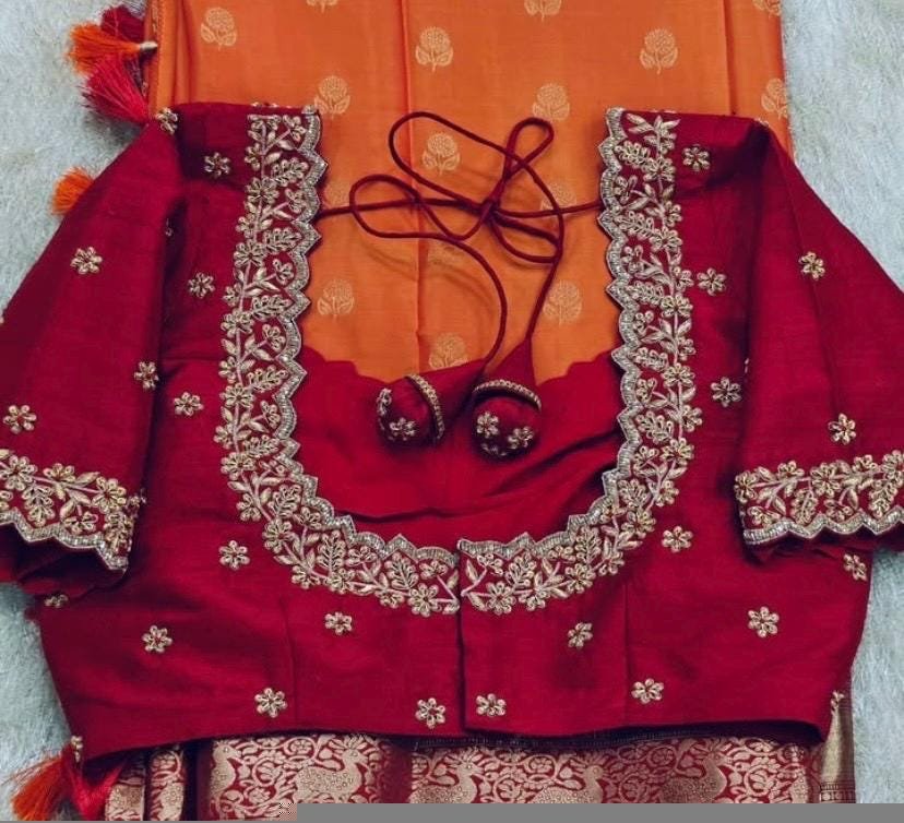 pure silk hand embroidery bridal blouse/ maggam blouse/red simple zardosi blouse/red hand embroidered blouse/heavy embroidery wedding blouse