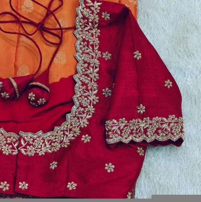 pure silk hand embroidery bridal blouse/ maggam blouse/red simple zardosi blouse/red hand embroidered blouse/heavy embroidery wedding blouse