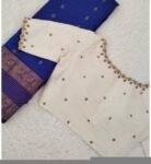 Cream Raw Silk Saree Blouse: Hand Embroidered Zardosi Maggam