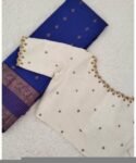 Cream Raw Silk Saree Blouse: Hand Embroidered Zardosi Maggam
