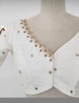 Cream Raw Silk Saree Blouse: Hand Embroidered Zardosi Maggam