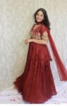 Hand embroidered Anarkali dupatta/anarkali suit set/brown anarkali with dupatta/maroon red kurta with dupatta/burgundy red anarkali dress