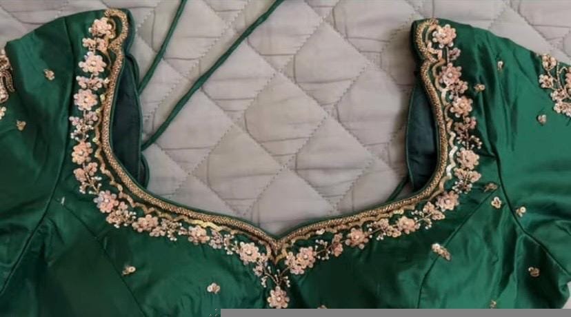 pure silk hand embroidery blouse/saree maggam blouse/green zardosi blouse usa/hand embroidered moderblouse/green ready made blouse zardosi