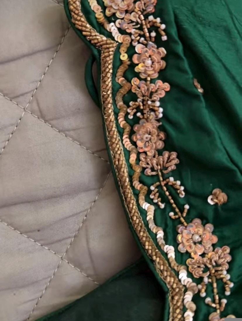 pure silk hand embroidery blouse/saree maggam blouse/green zardosi blouse usa/hand embroidered moderblouse/green ready made blouse zardosi
