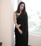 Black crepe silk saree with hand embroidered blouse/black saree with sleeveless heavy handwork blouse|sarees USA |black cocktail saree usa