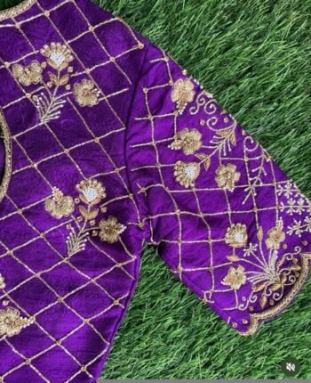 pure silk hand embroidery blouse/saree maggam blouse/purple zardosi blouse hand embroidered moderblouse/purple ready made blouse zardosi