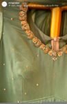 Hand Embroidered Anarkali Suit: Pista Green Georgette Indian Dress