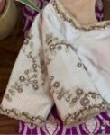 pure silk hand embroidery blouse/cream saree maggam blouse/raw silk zardosi blouse/hand embroidered blouse/cream ready made blouse zardosi