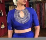 pure silk hand embroidery blouse/saree maggam blouse/blue zardosi blouse/royal blue embroidered moderblouse/blue ready made high neck blouse