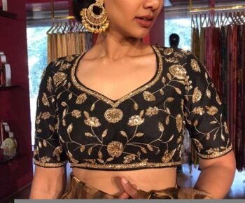 pure silk hand embroidery blouse/modern saree maggam blouse/black zardosi blouse/wedding hand embroidered blouse/black ready made blouse
