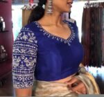 Navy blue silk hand embroidery blouse/blue saree maggam blouse/navy blue saree blouse/hand embroidered blouse/blue ready made blouse zardosi