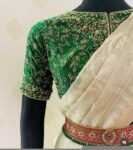 pure silk hand embroidery blouse/saree maggam blouse/green zardosi blouse/green embroidered moderblouse/green ready made high neck blouse