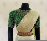 pure silk hand embroidery blouse/saree maggam blouse/green zardosi blouse/green embroidered moderblouse/green ready made high neck blouse