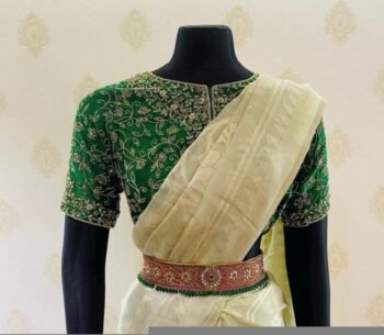 pure silk hand embroidery blouse/saree maggam blouse/green zardosi blouse/green embroidered moderblouse/green ready made high neck blouse