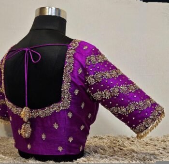 pure silk hand embroidery blouse/purple heavy maggam blouse/purple zardosi blouse/wedding hand embroidered blouse/bridal ready made blouse