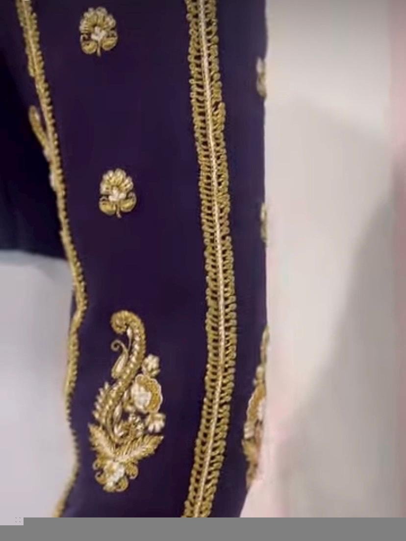 Purple hand embroidery blouse/saree maggam blouse/pure silk zardosi blouse/purple hand embroidered blouse/purple maggam full sleeve blouse
