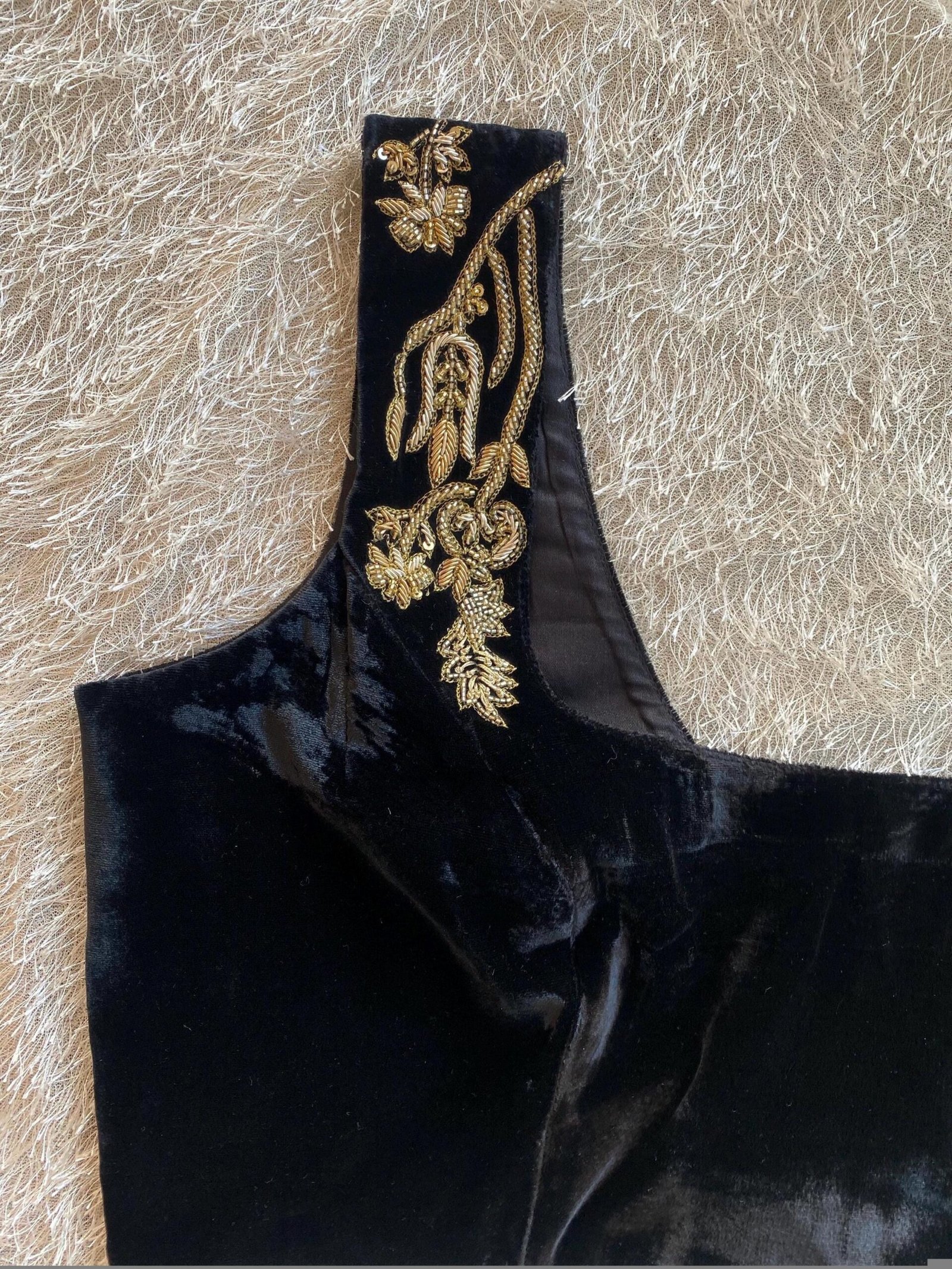 pure silk hand embroidery blouse/velvet saree maggam blouse/black zardosi blouse/hand embroidered moderblouse/black velvet sleeveless blouse