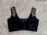 pure silk hand embroidery blouse/velvet saree maggam blouse/black zardosi blouse/hand embroidered moderblouse/black velvet sleeveless blouse