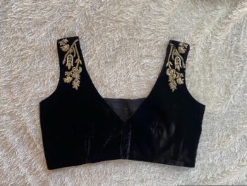 pure silk hand embroidery blouse/velvet saree maggam blouse/black zardosi blouse/hand embroidered moderblouse/black velvet sleeveless blouse