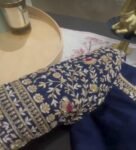 Navy blue silk hand embroidery blouse/blue saree maggam blouse/navy blue saree blouse/hand embroidered blouse/blue ready made blouse zardosi