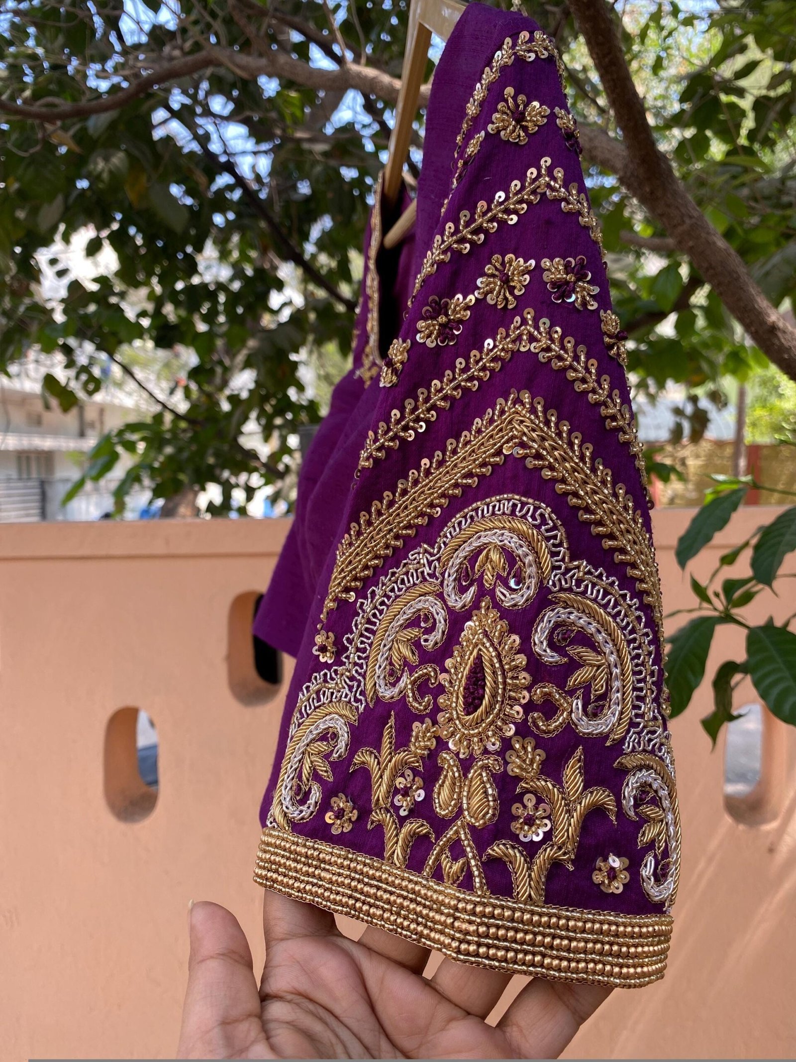 pure silk hand embroidery blouse/modern saree maggam blouse/purple zardosi blouse/wedding hand embroidered blouse/bridal ready made blouse