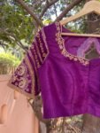 pure silk hand embroidery blouse/modern saree maggam blouse/purple zardosi blouse/wedding hand embroidered blouse/bridal ready made blouse