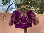 pure silk hand embroidery blouse/modern saree maggam blouse/purple zardosi blouse/wedding hand embroidered blouse/bridal ready made blouse