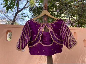 pure silk hand embroidery blouse/modern saree maggam blouse/purple zardosi blouse/wedding hand embroidered blouse/bridal ready made blouse