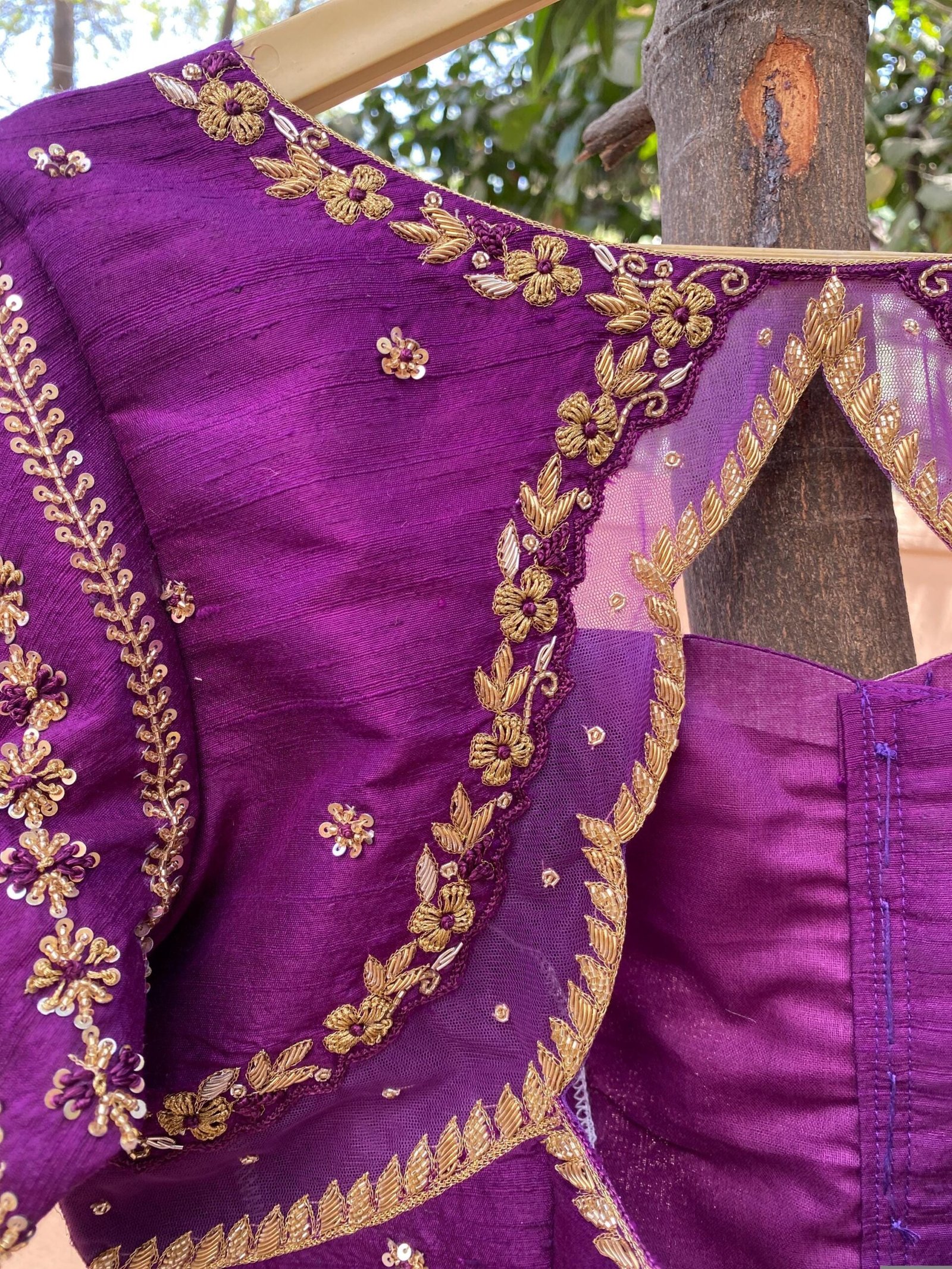 pure silk hand embroidery blouse/modern saree maggam blouse/purple zardosi blouse/wedding hand embroidered blouse/bridal ready made blouse