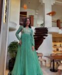 Designer Hand work Anarkali with dupatta/green anarkali suit set/pure silk anarkali dupatta USA /designer Indian long gown/womens long gown