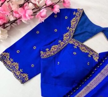 pure silk hand embroidery blouse/blue maggam blouse /raw silk zardosi blouse/blue hand embroidered blouse/designer readymade handwork blouse