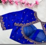 pure silk hand embroidery blouse/blue maggam blouse /raw silk zardosi blouse/blue hand embroidered blouse/designer readymade handwork blouse