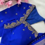 pure silk hand embroidery blouse/blue maggam blouse /raw silk zardosi blouse/blue hand embroidered blouse/designer readymade handwork blouse