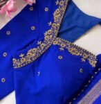 pure silk hand embroidery blouse/blue maggam blouse /raw silk zardosi blouse/blue hand embroidered blouse/designer readymade handwork blouse