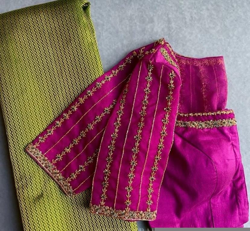pure silk hand embroidery blouse/saree maggam blouse/purple zardosi blouse/hand embroidered blouse /magenta pink ready made blouse zardosi