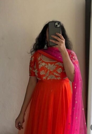 Hand embroidered Anarkali/anarkali suit set/anarkali with dupatta orange kurta with dupatta/orange anarkali dress/orange kurta set