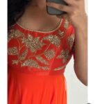 Hand embroidered Anarkali/anarkali suit set/anarkali with dupatta USA/orange kurta with dupatta/orange anarkali dress/orange kurta set usa