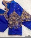 Blue Raw Silk Blouse: Hand Embroidered Zardosi Maggam Work