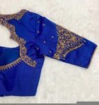 Blue Raw Silk Blouse: Hand Embroidered Zardosi Maggam Work