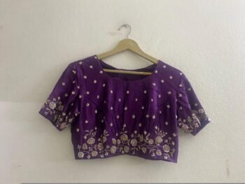 pure silk hand embroidery blouse/saree maggam blouse/pink zardosi blouse/purple embroidered moderblouse/purple ready made high neck blouse