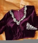 pure velvet hand embroidery blouse/v neck maggam blouse/red zardosi blouse/velvet hand embroidered blouse/purple velvet ready made blouse