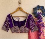 Purple Silk Saree Blouse: Hand Embroidered Zardosi Bridal Top
