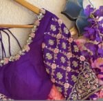 Purple Silk Saree Blouse: Hand Embroidered Zardosi Bridal Top