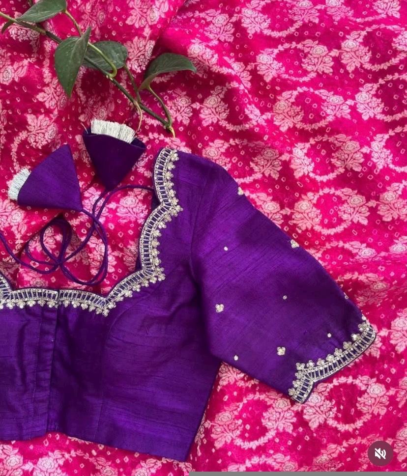 pure silk hand embroidery blouse/ saree maggam blouse/purple zardosi blouse usa/hand embroidered moderblouse/ ready made blouse zardosi usa