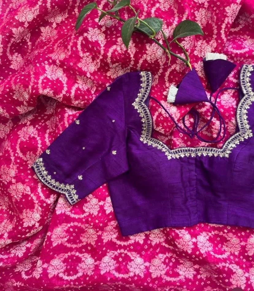 pure silk hand embroidery blouse/ saree maggam blouse/purple zardosi blouse usa/hand embroidered moderblouse/ ready made blouse zardosi usa