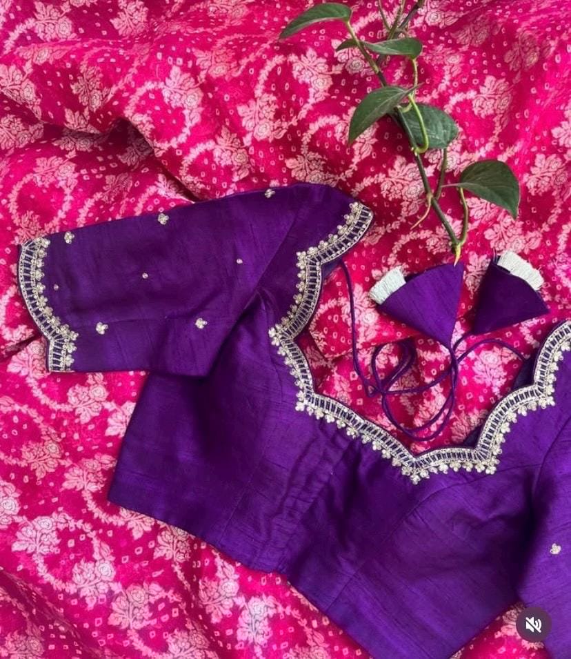 pure silk hand embroidery blouse/ saree maggam blouse/purple zardosi blouse usa/hand embroidered moderblouse/ ready made blouse zardosi usa